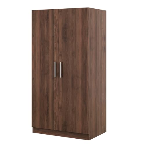 Wooden 2-Door Wardrobe with Shelves and Hanging Rail W9887