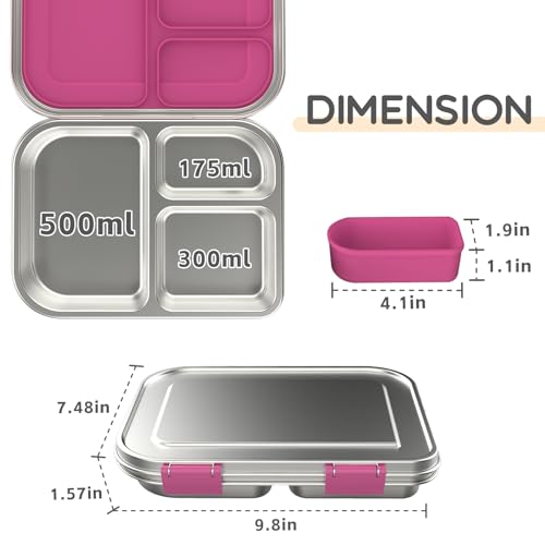 Stainless Steel Kids Bento Lunch Box, 3 Compartments, BPA-Free, Blue B157