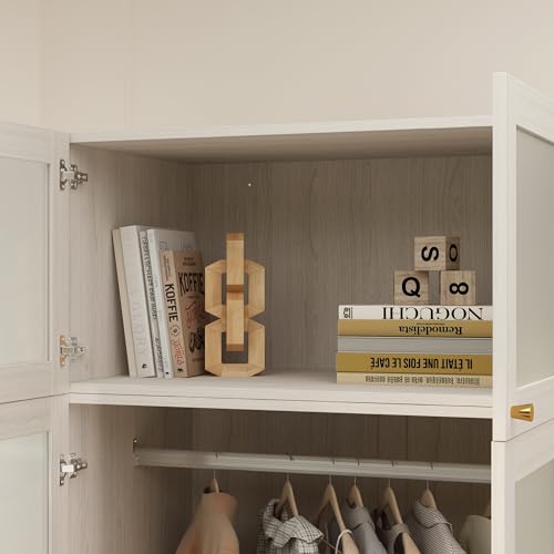 Large Wardrobe Cabinet with Frosted Glass Doors and Hanging Rod Z737