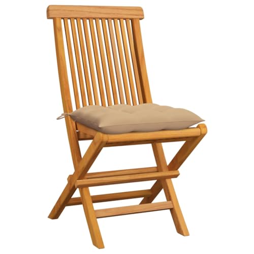 Folding Patio Chairs with Beige Cushions, Solid Teak Wood, Set of 6 Y7987