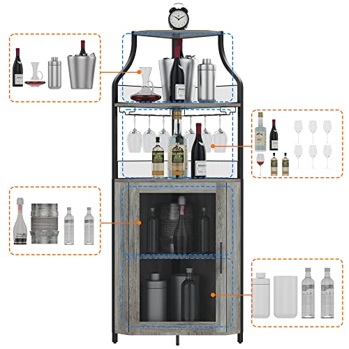 Corner Bar Cabinet with Wine Rack and Glass Holder W2680