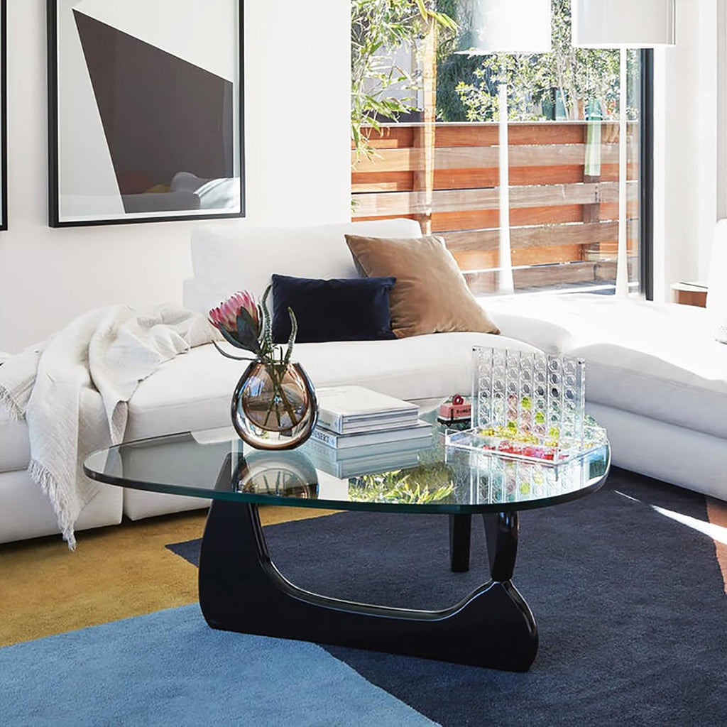 Glass Coffee Table with Solid Wood Base E9687