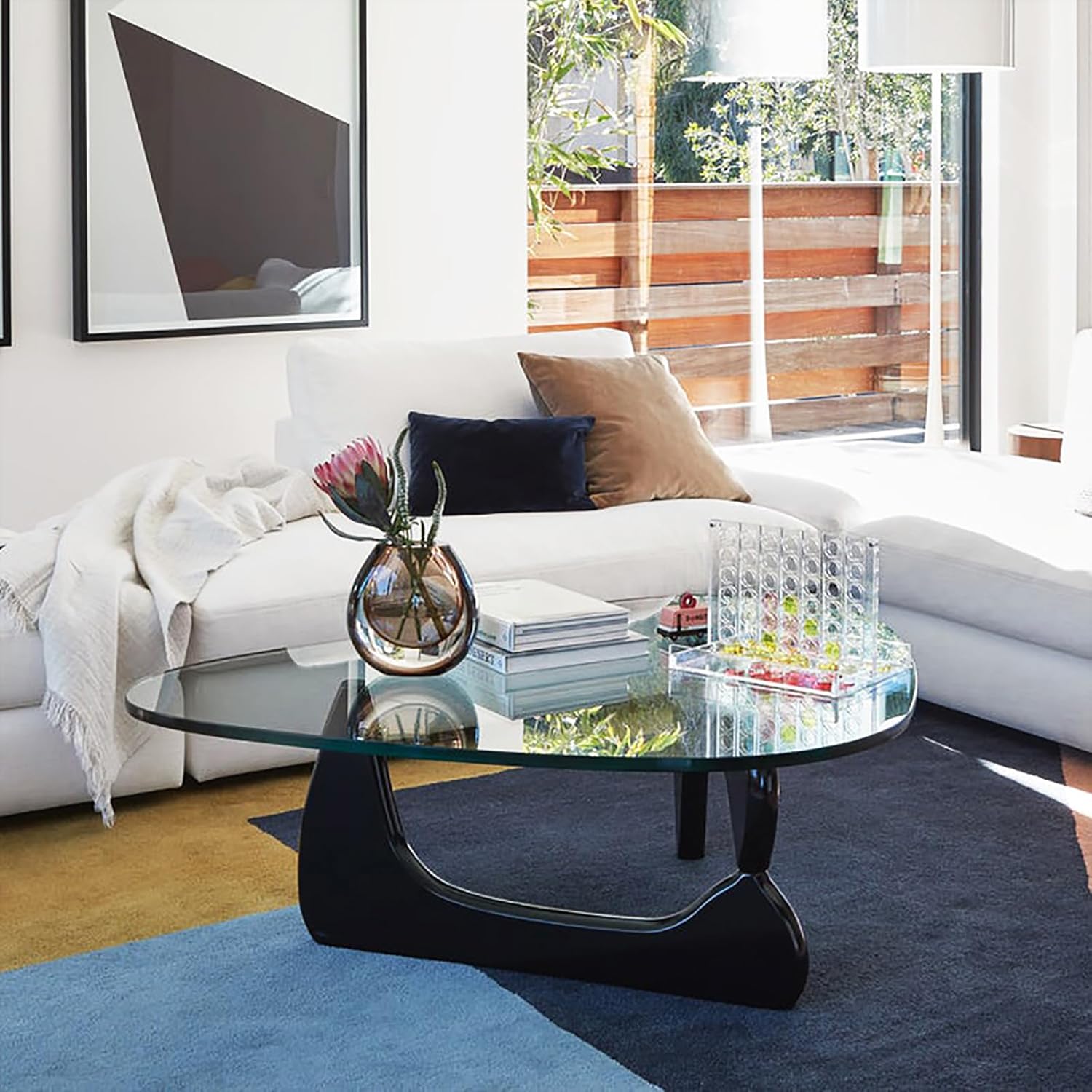 Glass Coffee Table with Solid Wood Base E9687