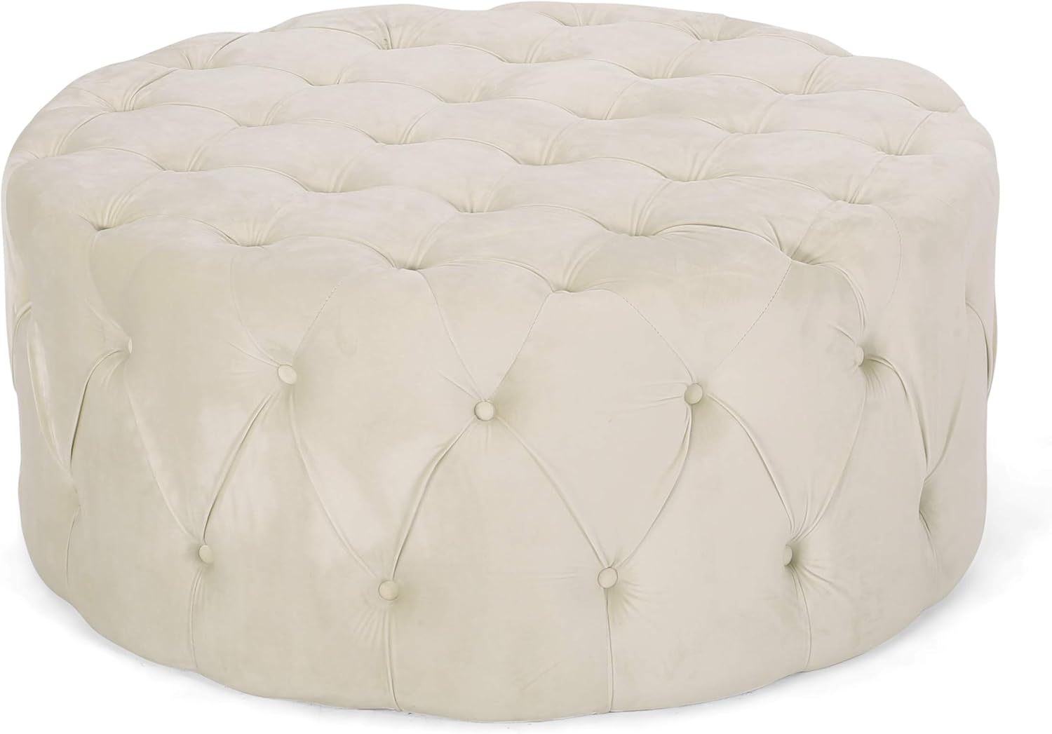 Christopher Knight Home Sabina Round Tufted Velvet Ottoman, Beige
