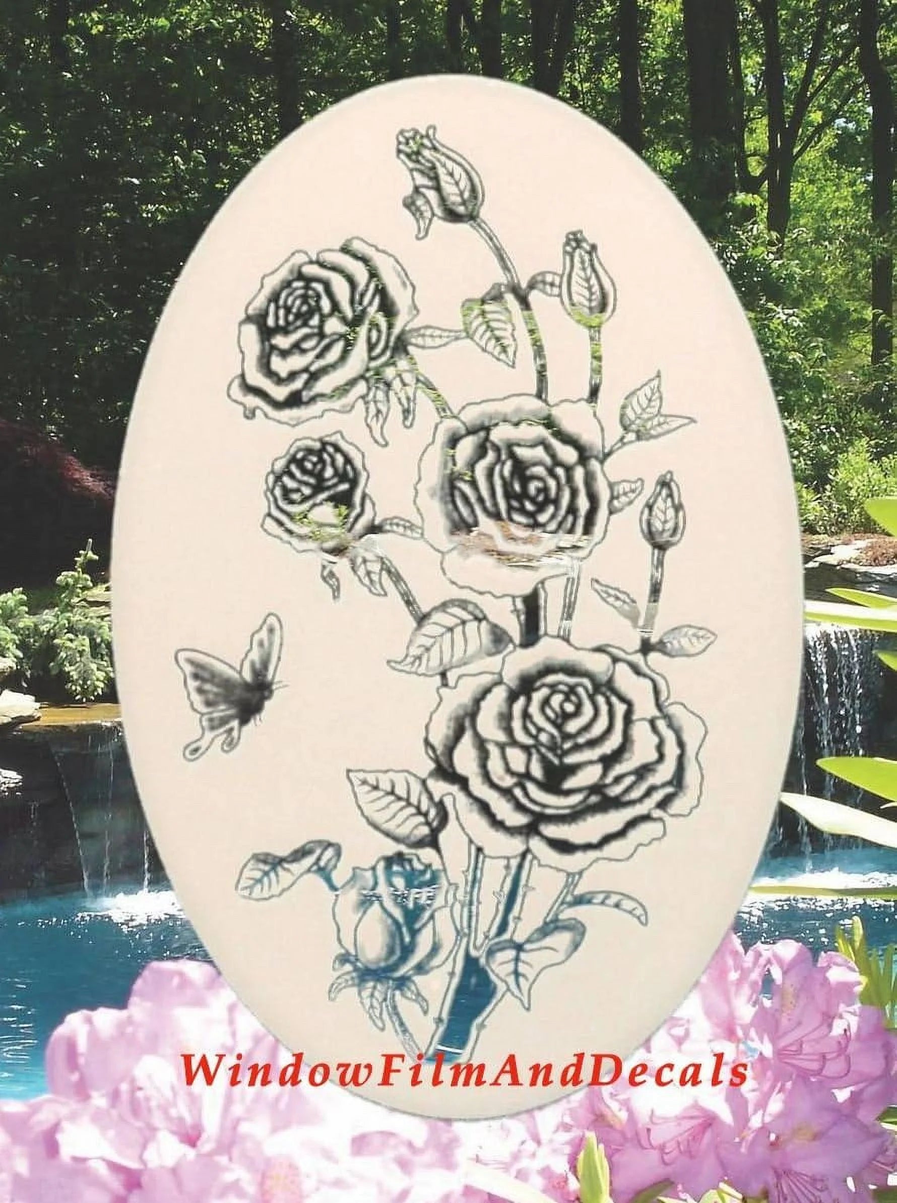 Roses Etched Window Decal Vinyl Glass Cling G22833