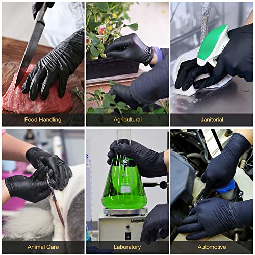 Disposable Nitrile Exam Gloves, 6-mil, Black, Heavy Duty W385813