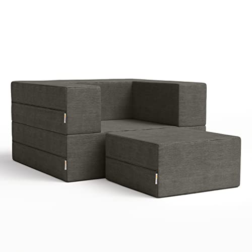 Jaxx Zipline Convertible Sleeper Futon Chair & Ottoman with Machine-Washable Cover, Indigo