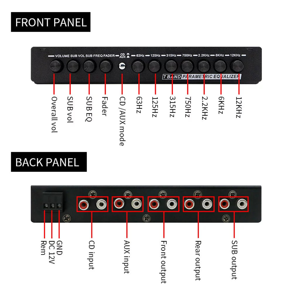 7 Band Car Equalizer with Parametric Tuning and Crossover K2312