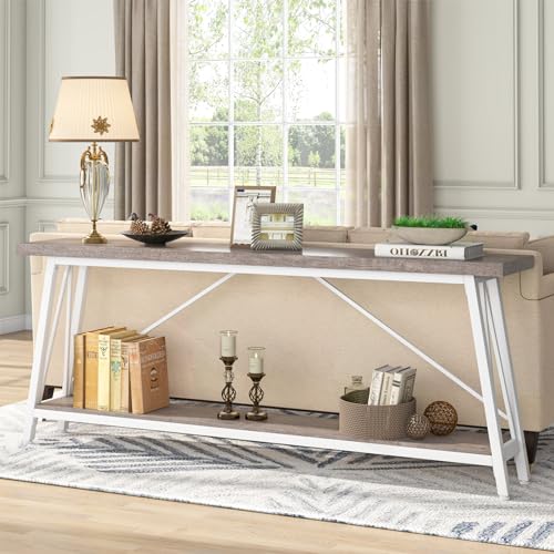 Industrial Entryway Console Sofa Table, White J70417