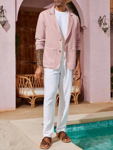 Men's Casual Linen Blazer Suit Jacket Slim Fit Lightweight N6986