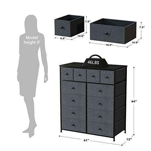 12 Drawer Fabric Storage Tower with Metal Frame, Light Grey E427218