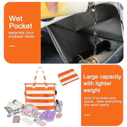 Waterproof Extra Large Beach Tote with Wet Compartment T8243