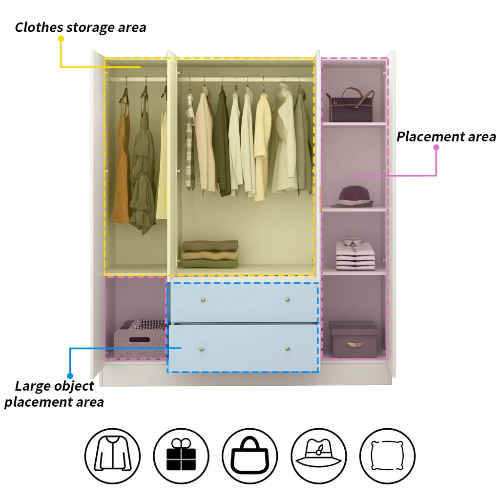 Wooden Wardrobe Closet with Mirror, 4 Doors V54425