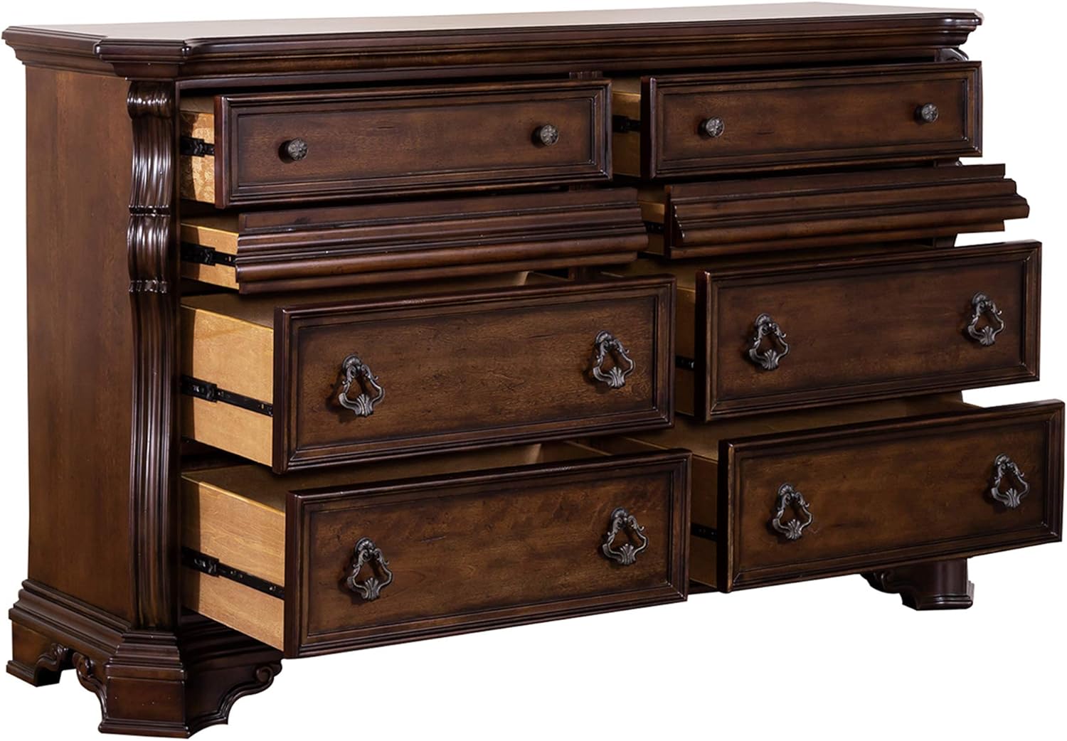 8 Drawer Double Dresser, Brownstone Finish C388