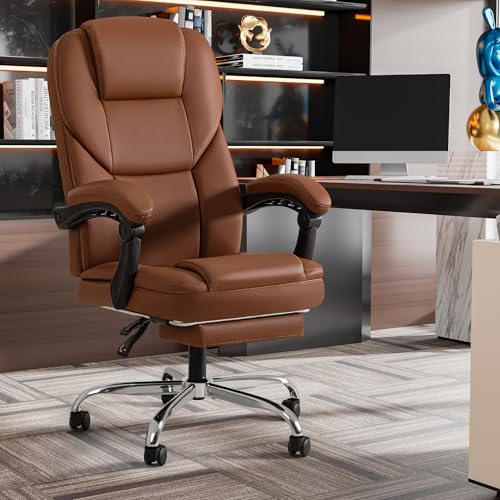 Ergonomic High Back Office Chair with Footrest, Reclining Leather, Heavy Duty F8487