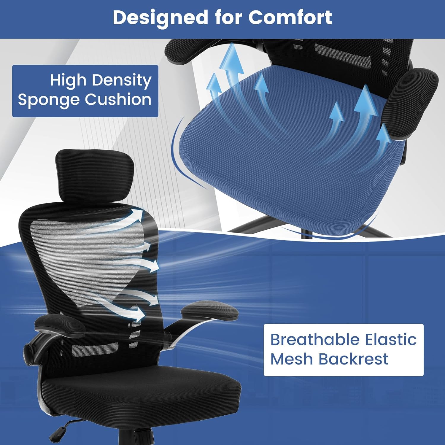 Ergonomic Mesh Office Chair with Adjustable Headrest and Lumbar Support X53350