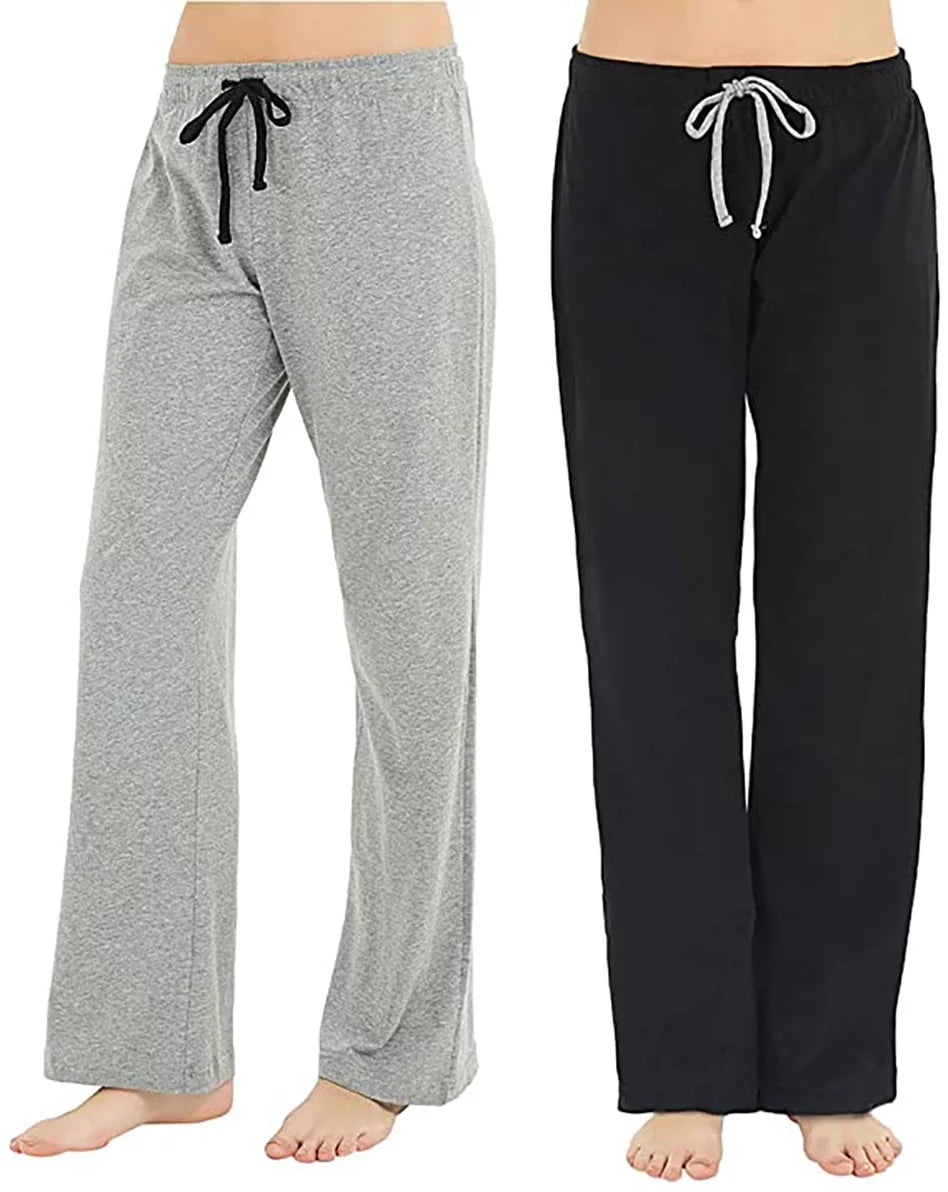 U2SKIIN 2 Pack Pajama Pants for Women, Womens Soft Lounge Lightweight Sleep Pj Bottoms, (Black/Light Grey Mel, L)