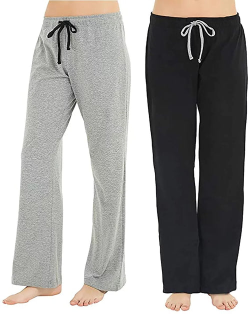 U2SKIIN 2 Pack Pajama Pants for Women, Womens Soft Lounge Lightweight Sleep Pj Bottoms, (Black/Light Grey Mel, L)