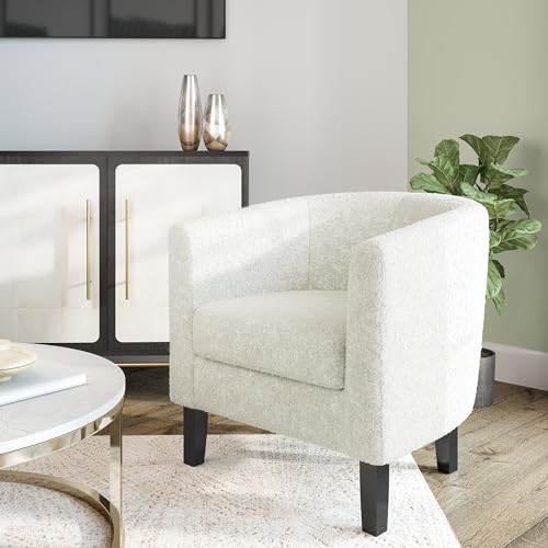 Linen Round Accent Barrel Chair with Flared Legs and Cozy Padding Q23713