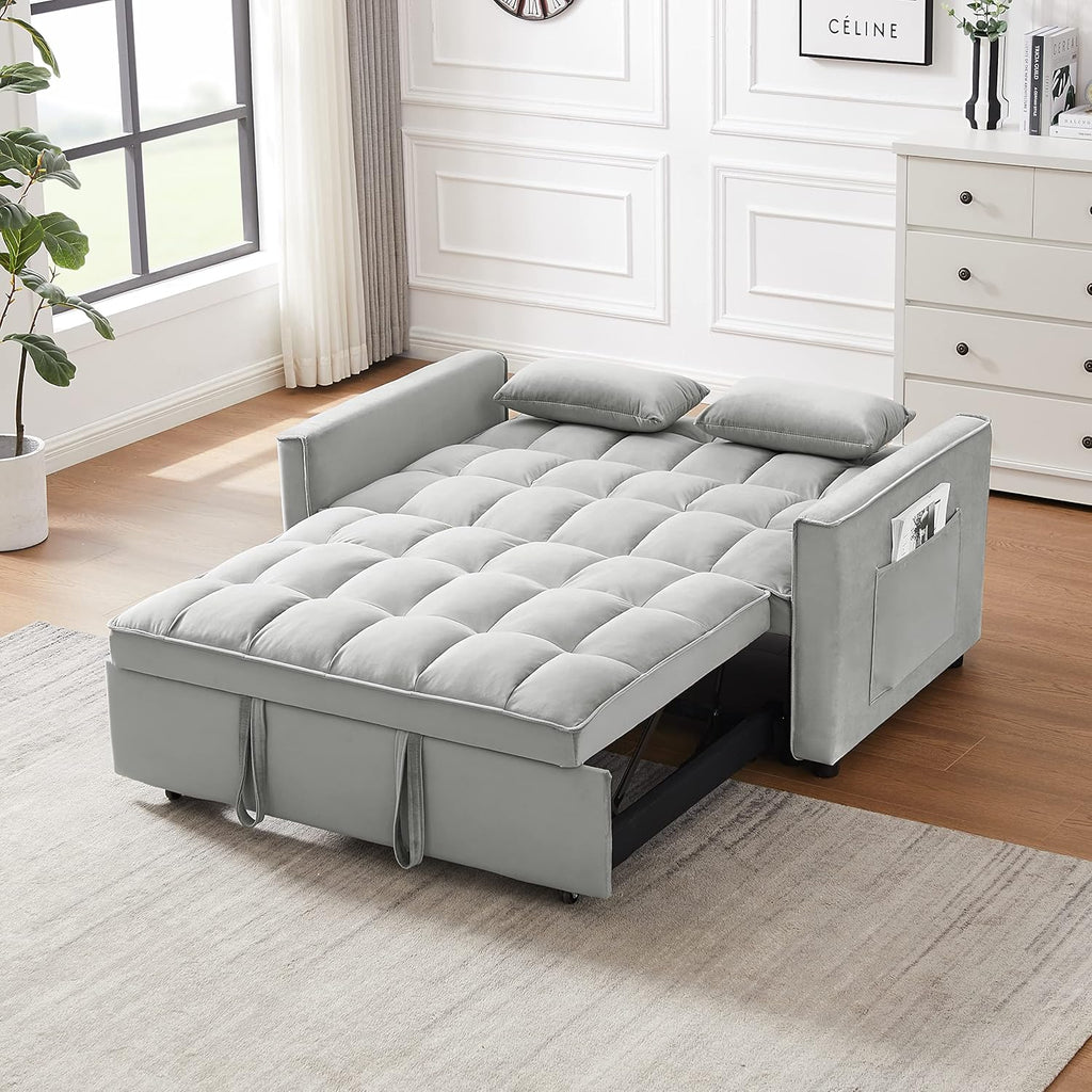 Full Pull Out Sofa Bed Convertible Sleeper with Pillows, Gray W90637