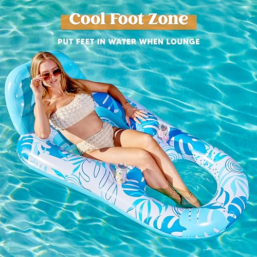 Inflatable Pool Lounger with Cup Holders and Foot Rest P202