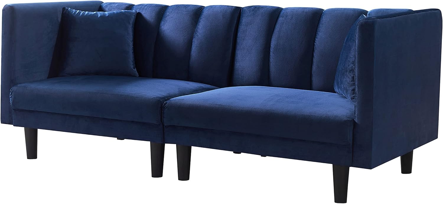 Tufted Split Back Futon Bed, Velvet Convertible Loveseat Sleeper, Navy Blue R338079