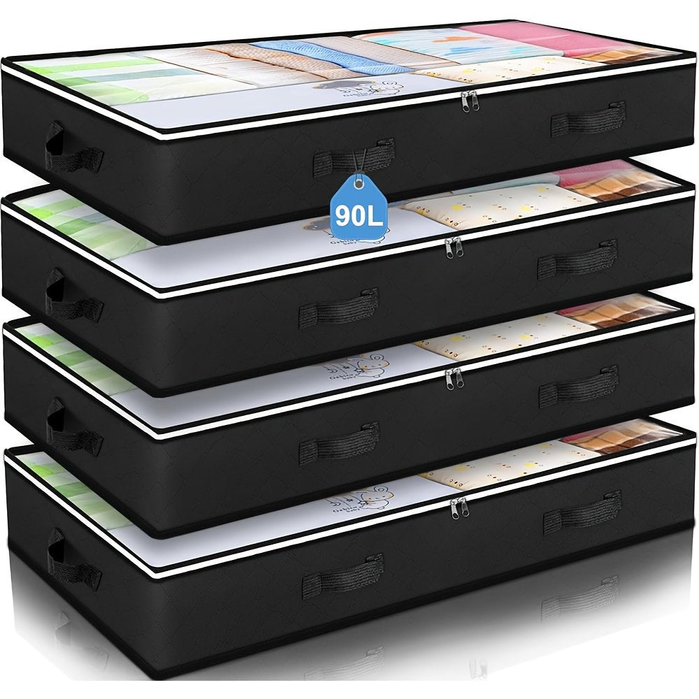 Under Bed Storage Containers 4 Pack Foldable Fabric Bins with Clear Window M4978