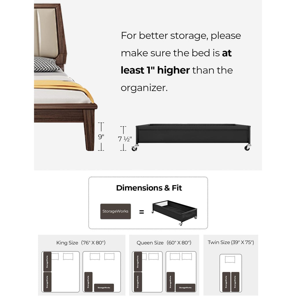 Under Bed Storage with Wheels, 2-Pack Metal Containers, 80L Y595