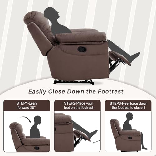 Manual Recliner Chair, Breathable Fabric with Padded Backrest and Armrests Q765