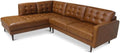 ASHCROFT Lucille Modern Living Room Top Leather Corner Sectional Couch in Cognac Tan