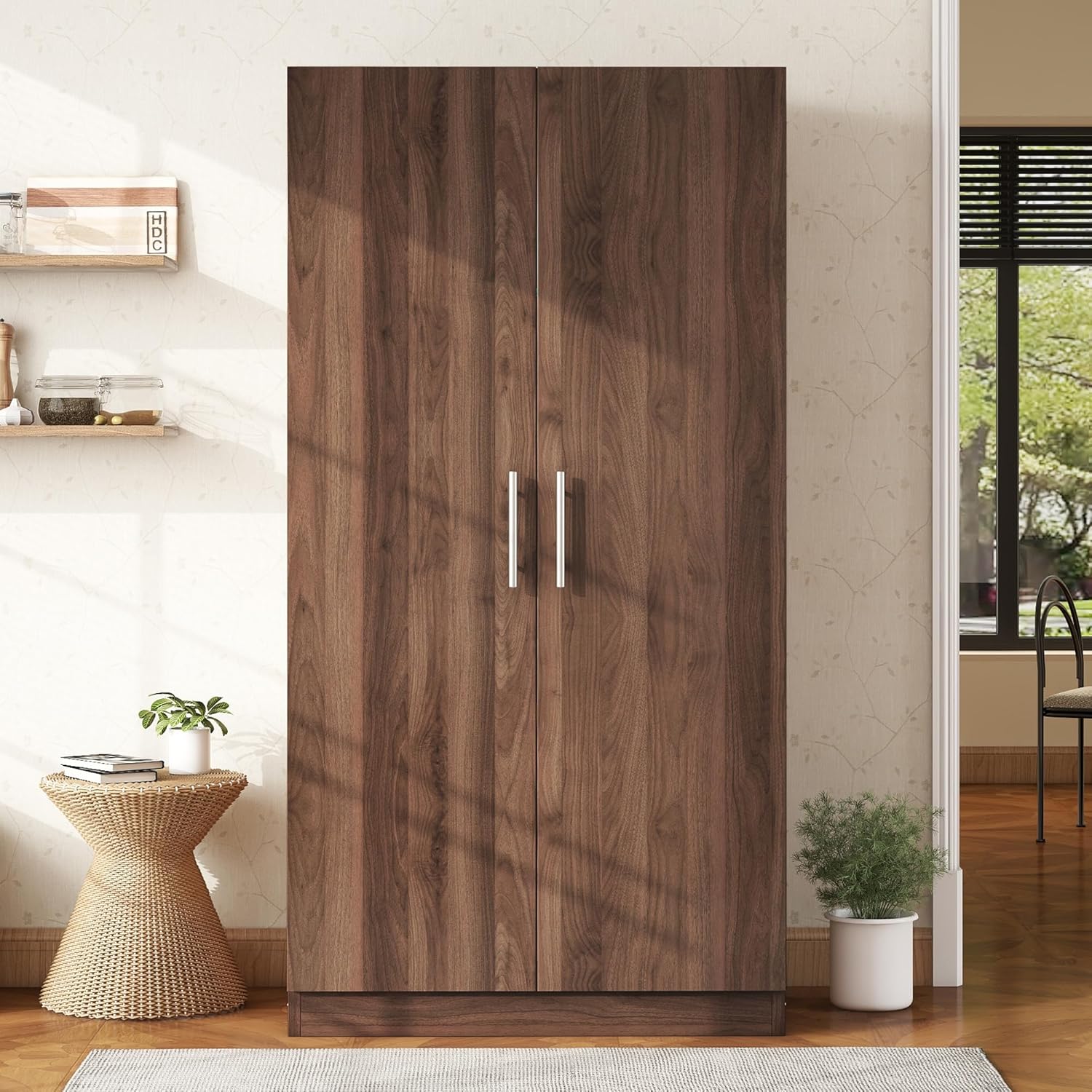 Freestanding Mirror Wardrobe with 2 Drawers, Shelves & Hanging Rod Z89945