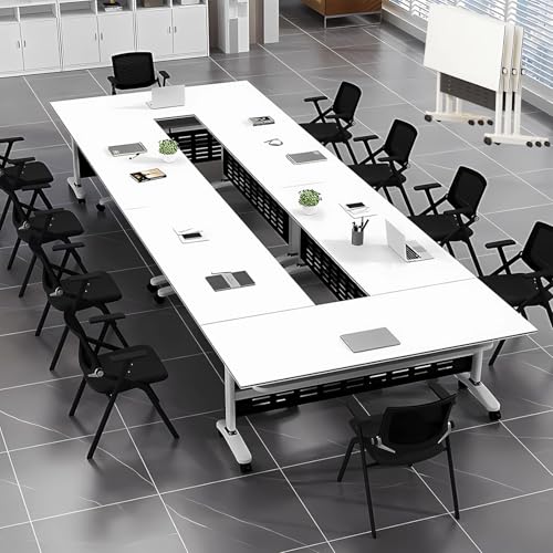 Conference Room Table,Mobile Folding Conference Table with Wheels,Flip Top Rolling Seminar Meeting Table Save Space Design for Office/Meeting Room/Classr (4PCS)