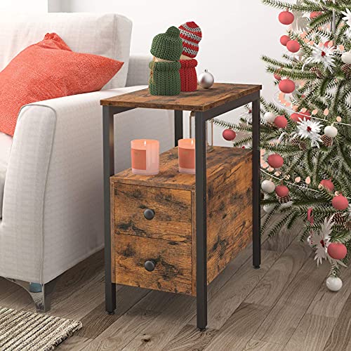 Narrow Side Table with Drawer and Open Shelf, Nightstand for Small Spaces W6170