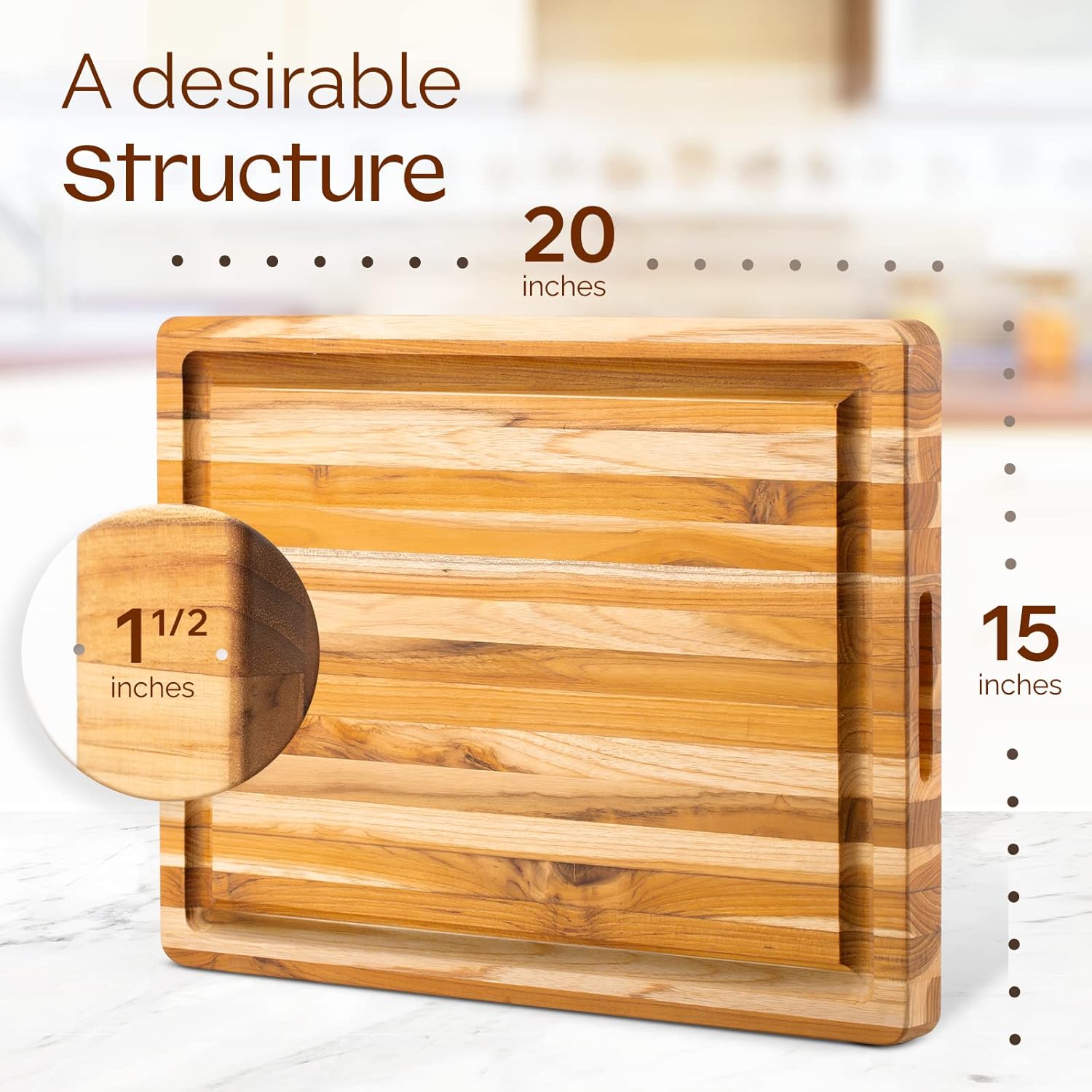 Teak Wood Cutting Board with Deep Juice Groove and Handles, 17 + 20 Inches L96470
