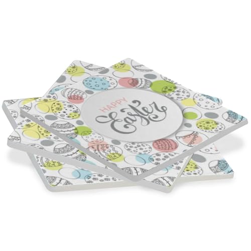 Easter Egg Square Coasters for Drinks, Absorbent Heat-Resistant Ceramic with Cork Base, 4 Pack U290045