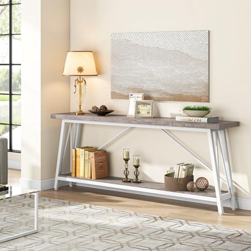 Industrial Entryway Console Sofa Table, White J70417