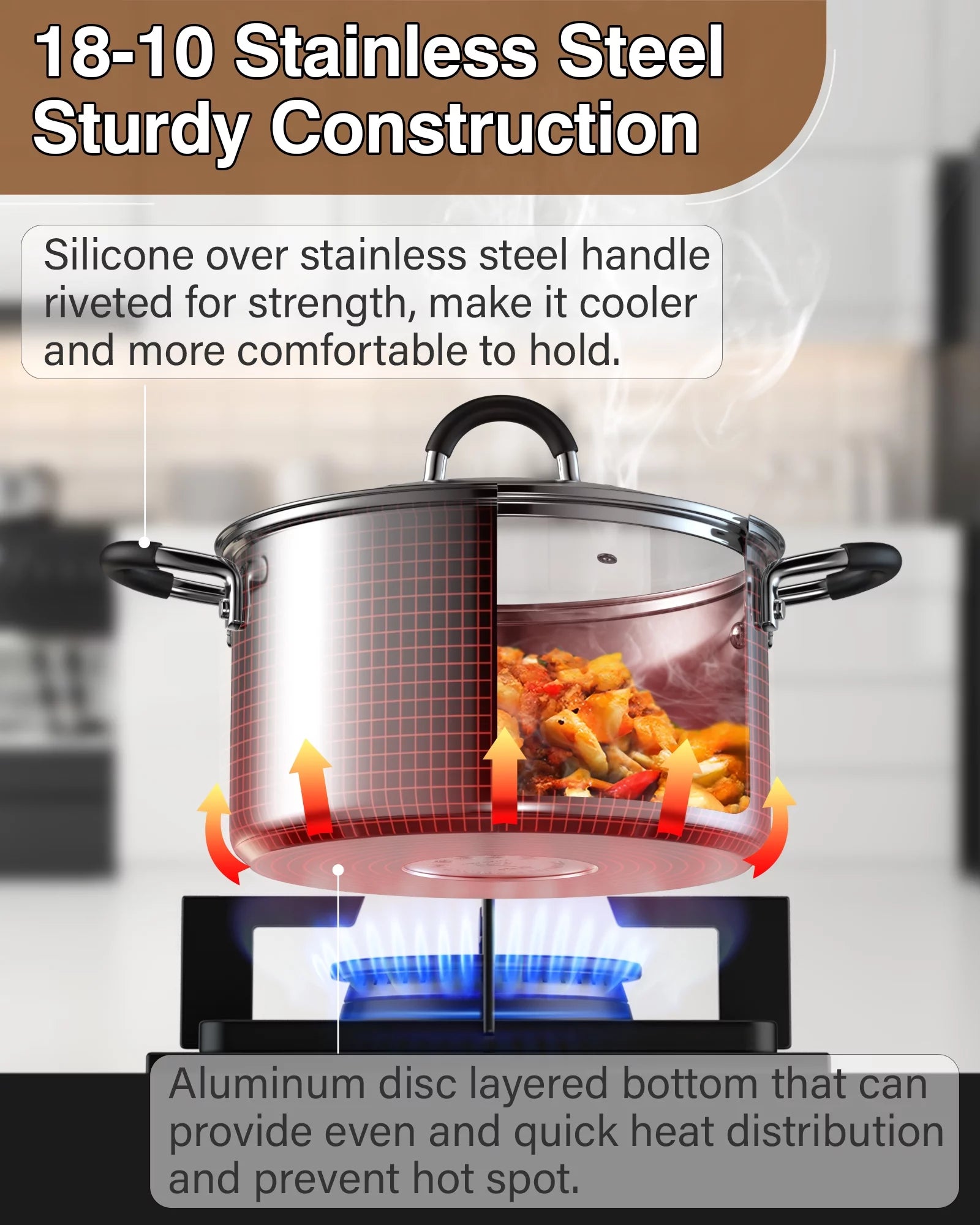 Stainless Steel Cookware Set 10-Piece, Pots and Pans with Stay-Cool Handles N687
