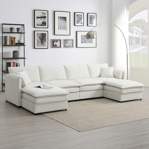 Oversized Modular Sectional Sofa with Double Cushions and 2 Ottomans T35210