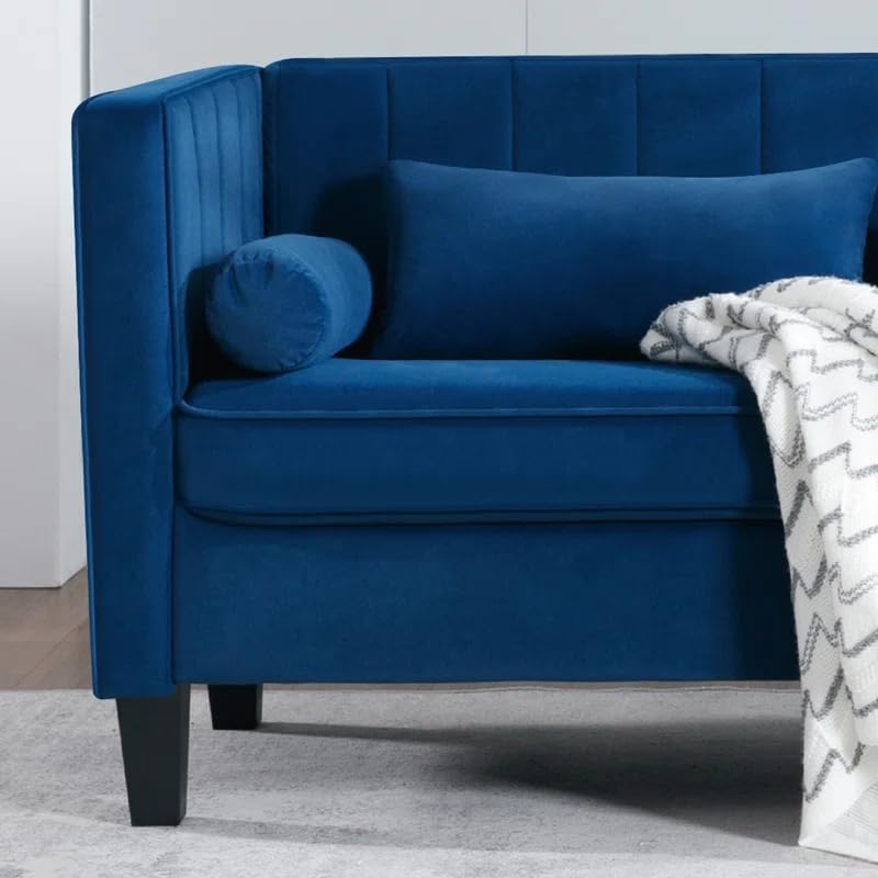 Velvet Loveseat Sofa for Living Room, 65" Modern 2-Seater Couch with Bolster Pillows Q28138