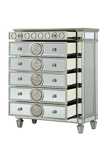 Mirrored 6-Drawer Storage Chest with Crystal Knobs and Tapered Legs C7958