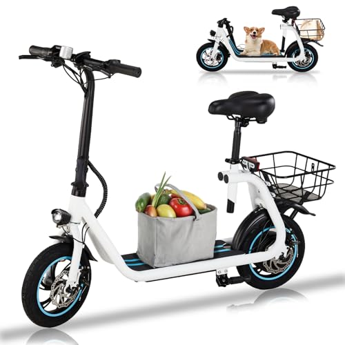 Winado Electric Scooters for Adults, 25Miles Long Range, 15.5MPH Top Speed, Foldable E-Scooter 450W Motor with 12" Pneumatic Tire, Seat, Wide Deck, Dual Disc Brake Kick Scooter for Commuting