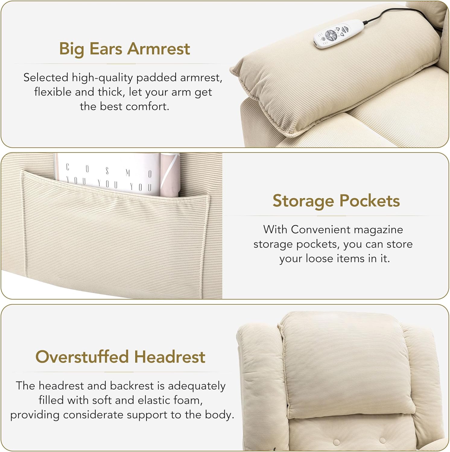 Power Lift Massage Recliner Chair - Beige B692
