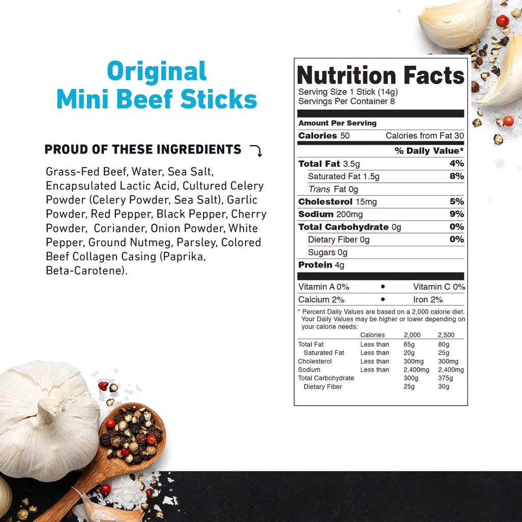 Grass Fed Mini Beef Sticks Gluten-Free Keto Snack Y38975