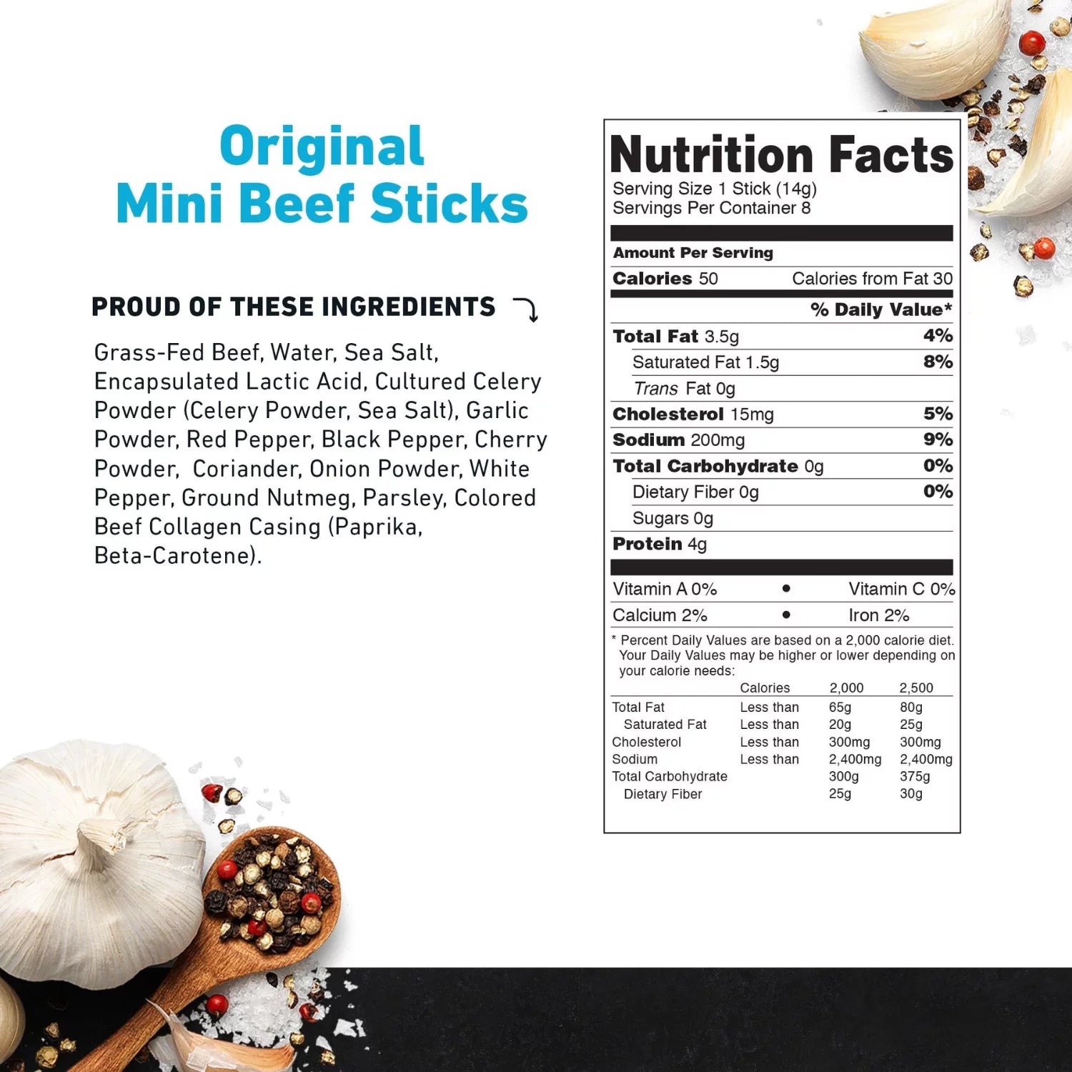 Grass Fed Mini Beef Sticks Gluten-Free Keto Snack Y38975
