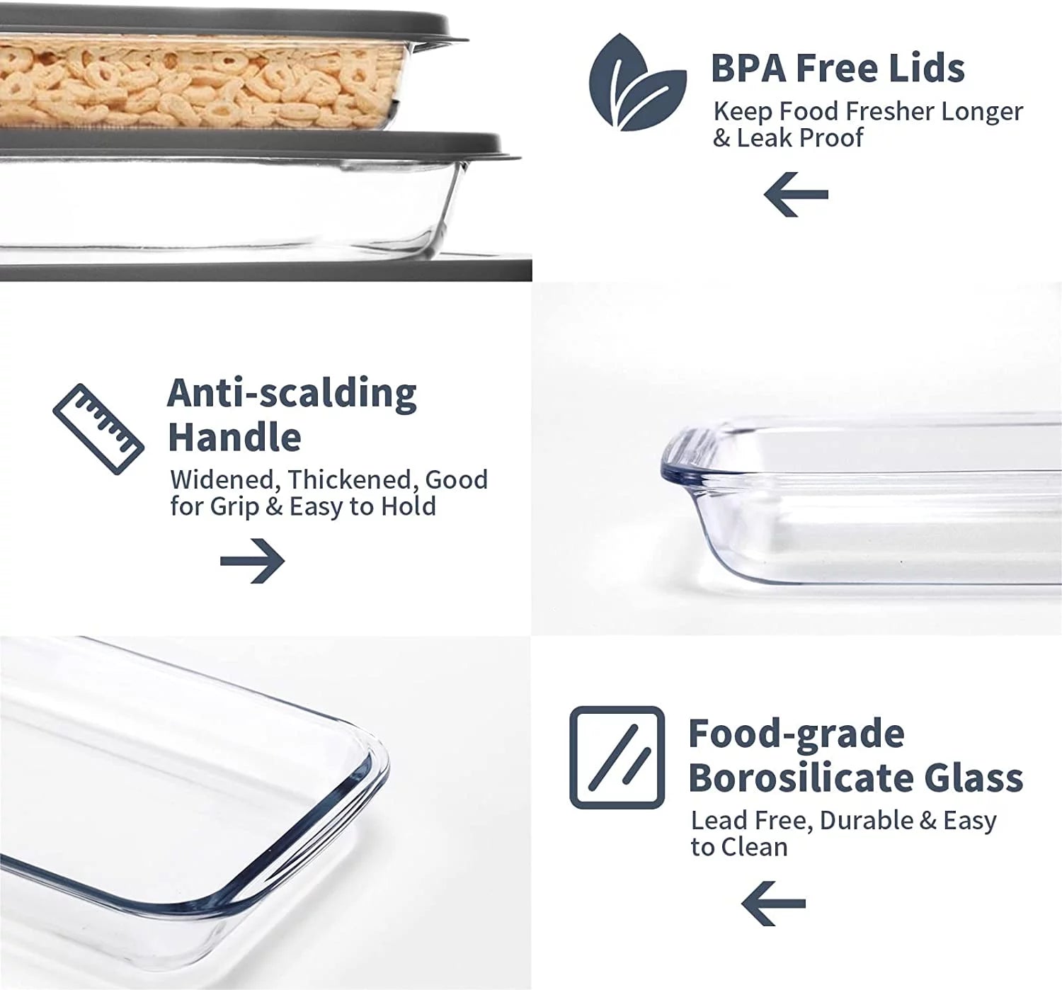 Glass Baking Dishes with Lids, 8-Piece Rectangular Bakeware Set F357817