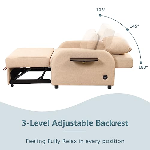 Pull Out Sleeper Chair Convertible Sofa Bed with Adjustable Backrest, Teal X453