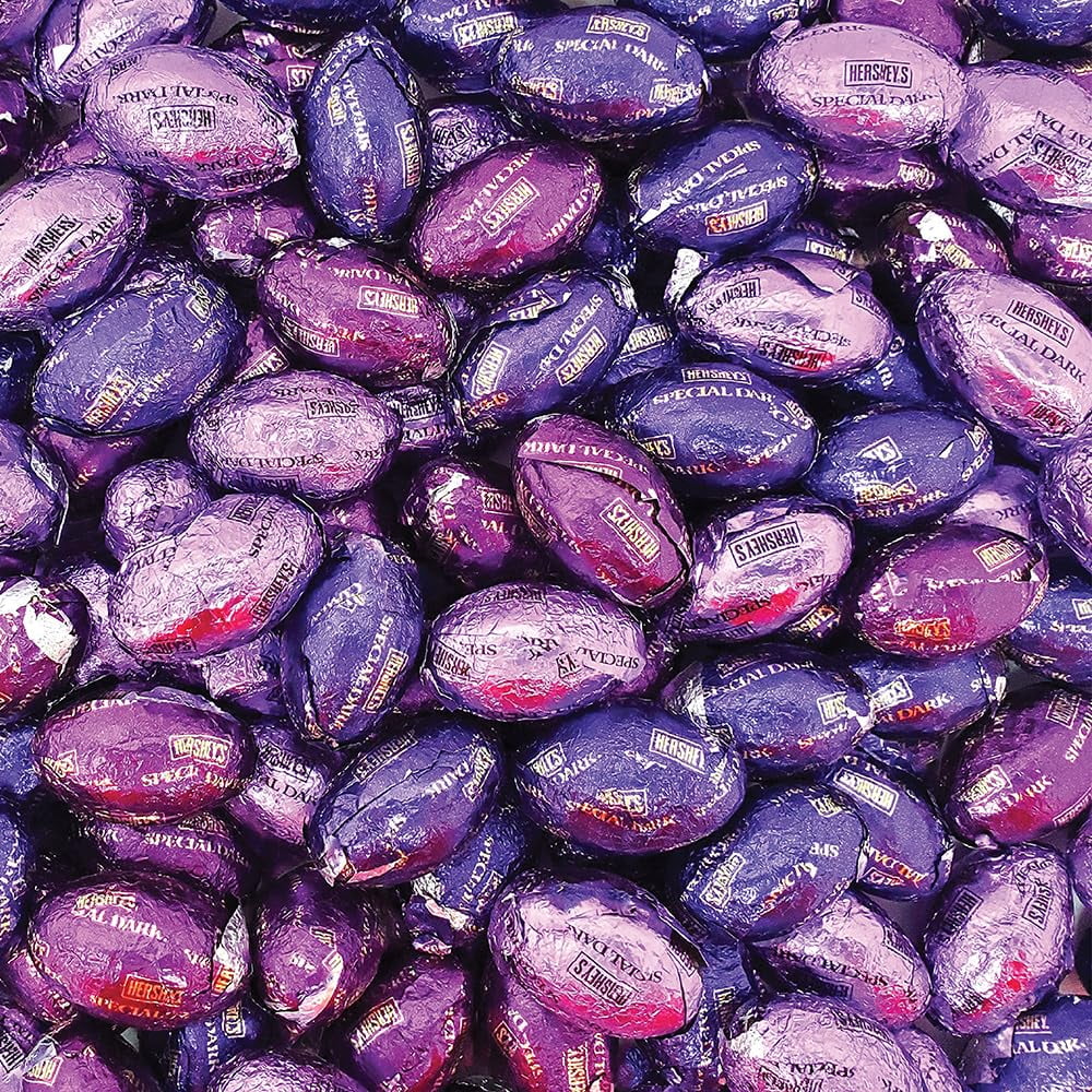 HERSHEY'S SPECIAL DARK Chocolate Mini Eggs Candy, Purple Foil, Bulk Pack 2 Pounds