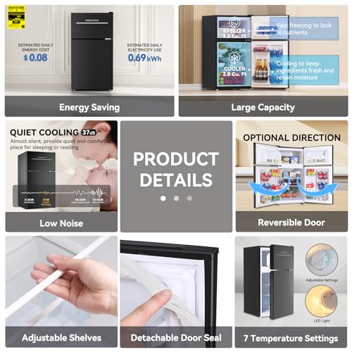 Mini Fridge with Freezer, 2-Door Compact Refrigerator for Bedroom Dorm Office Apartment C326