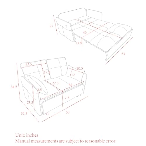 Convertible Sofa Bed Velvet Pull Out Couch with Removable Armrests C648015