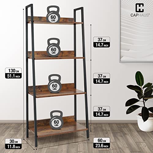 24 Inch 4-Tier Ladder Shelf with Open Shelves, Freestanding Bookcase for Living Room, Dark Grey Q431118
